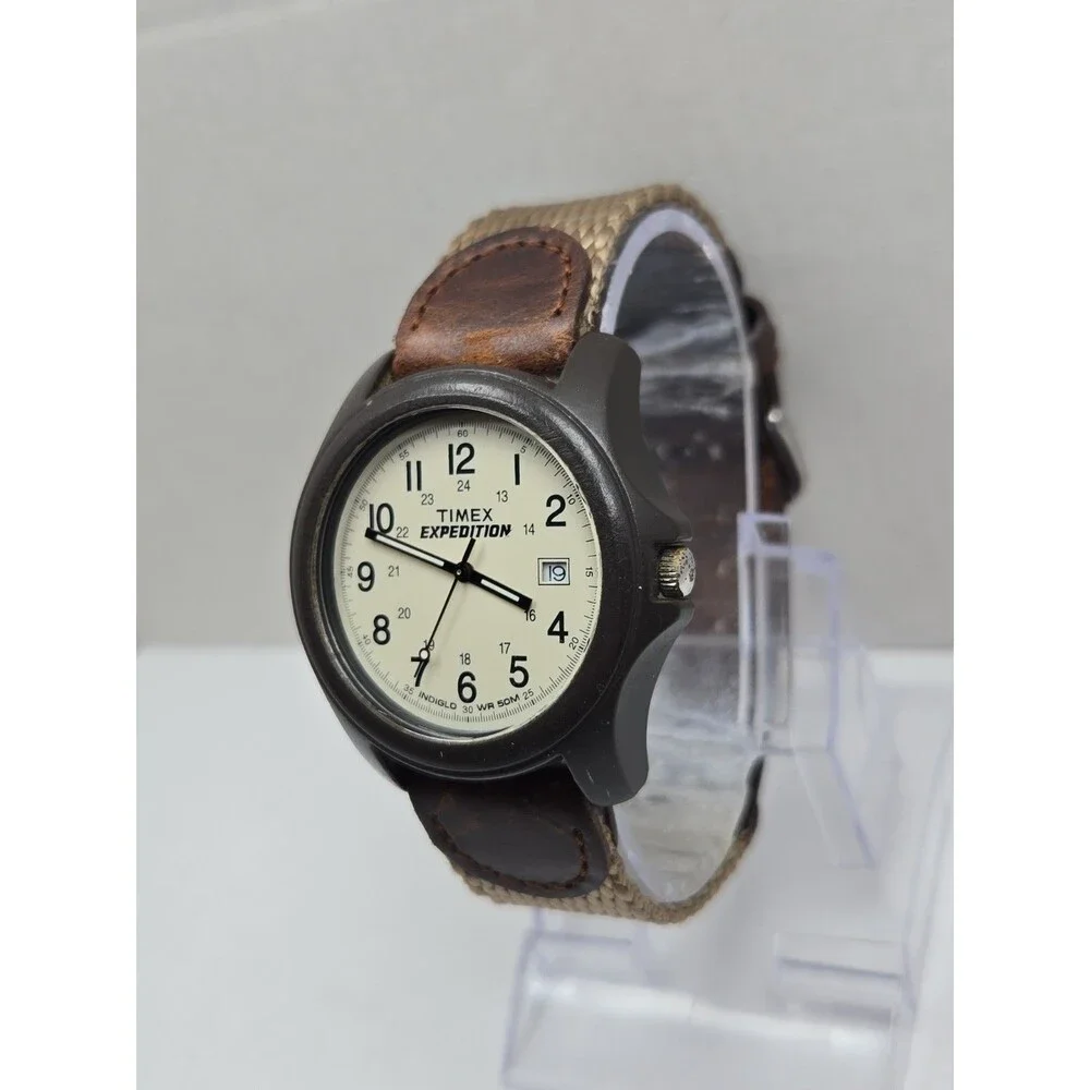 Timex Expedition Camper Mens Watch Indiglo Date Brown Strap Dial New Battery